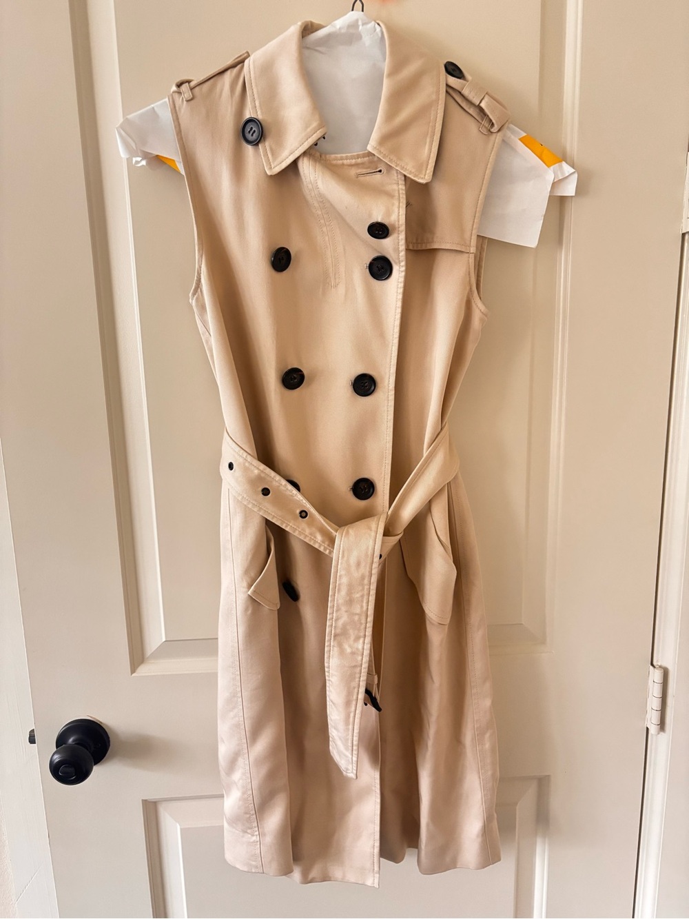 Coach Sleeveless Trench Coat Vest Tan Floral Lining XXS (Fits XS-S)